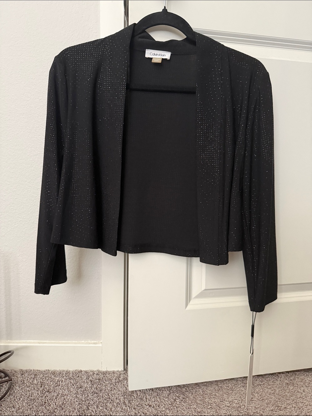 Calvin Klein Black Sparkle Cropped Open-Front Blazer